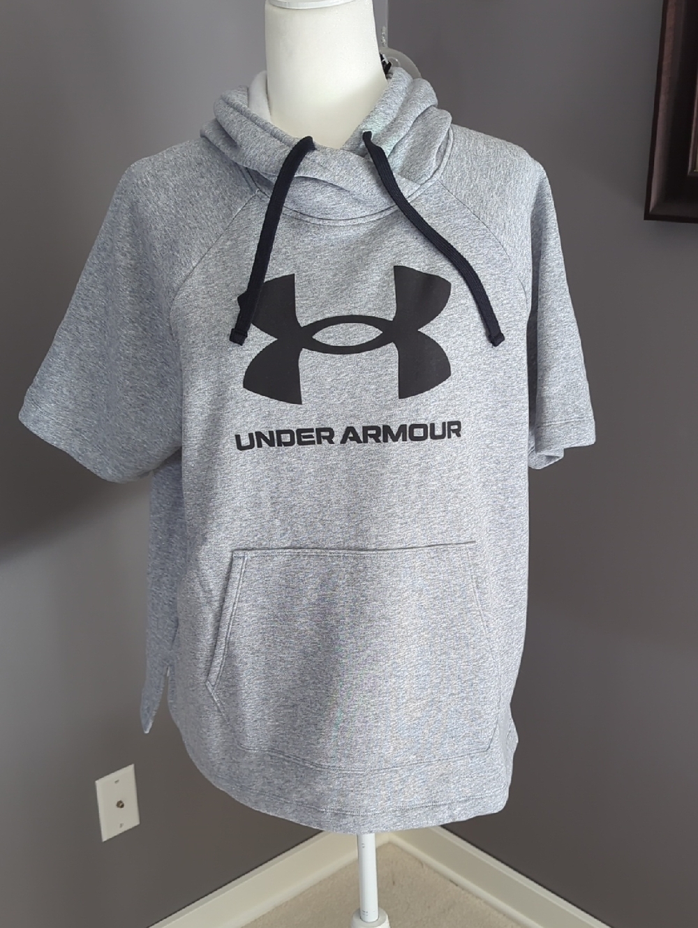 Under Armour Light Gray Short Sleeve Hoodie with Black Logo